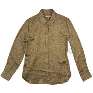 Equipment Femme Satin Button-Up Shirt Top Floral Yellow Size XS